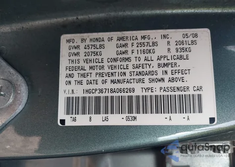 2008 Honda Accord 3.5 Ex z USA, uszkodzony, nr VIN 1HGCP36718A066269